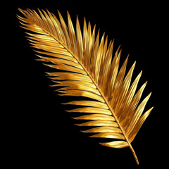 A luxurious golden palm leaf isolated on black, perfect for high-end design and decor