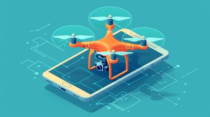 Smartphones and Devices: A vector graphic of a drone with a camera