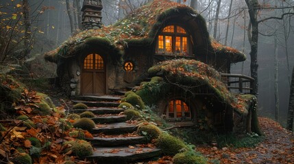 Fototapeta premium fairy Magic green house in the forest