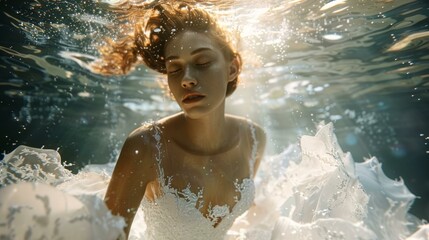 ethereal underwater wedding dress photoshoot