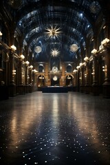 Obraz premium b'Elegant luxury hotel lobby interior with shiny floor and sparkling lights'