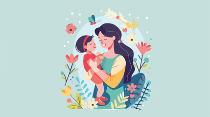 Happy young mother with a baby concept illustration.