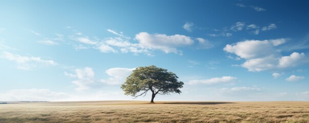 tree in the middle of a grass field - Powered by Adobe