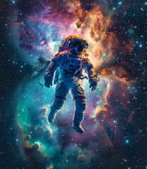 b'Astronaut in Space with Colorful Nebula' - obrazy, fototapety, plakaty