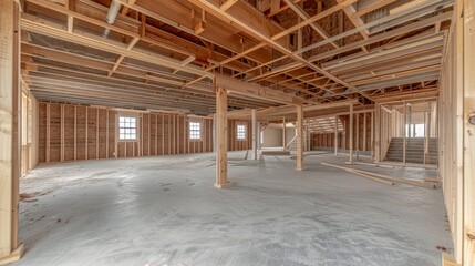 Unfinished basement  raw beauty with wood frames and crucial insulation for a functional space