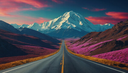 Road going to the mountain top Business goals concept - obrazy, fototapety, plakaty