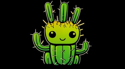 A whimsical cartoon of an android-themed cactus character with a friendly smile