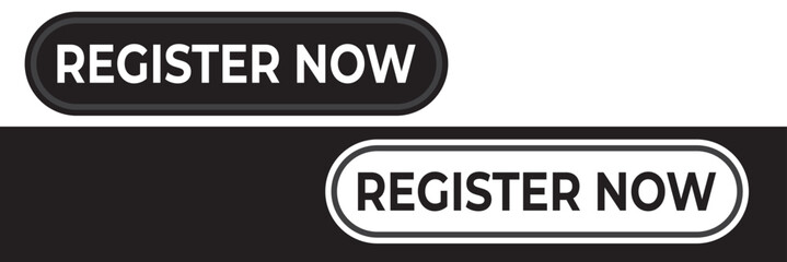 register now black stroke button isolated on white background.  Register Now web templates. Social Media banner.