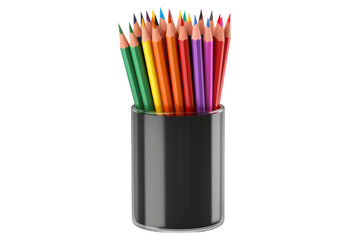 The Colorful Convergence: A Black Cup Overflowing With Vibrant Creativity. On a White or Clear Surface PNG Transparent Background.