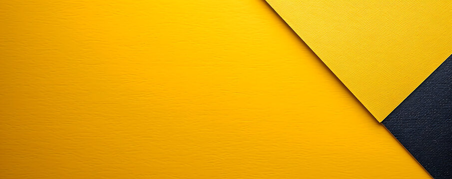 Yellow paper on the right side minimalistic background. Top view, flat lay with copy space for text