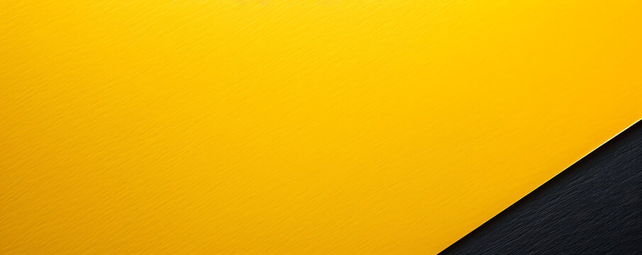 Yellow paper on the right side minimalistic background. Top view, flat lay with copy space for text