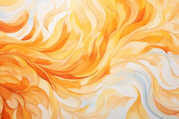 b'Abstract painting with flowing orange and yellow shapes'