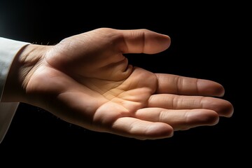 b'An open hand reaching out from the darkness'