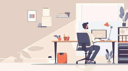 Home office man working from home. Landing page or background