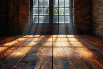 b'rays of light shining through a window onto a wooden floor'