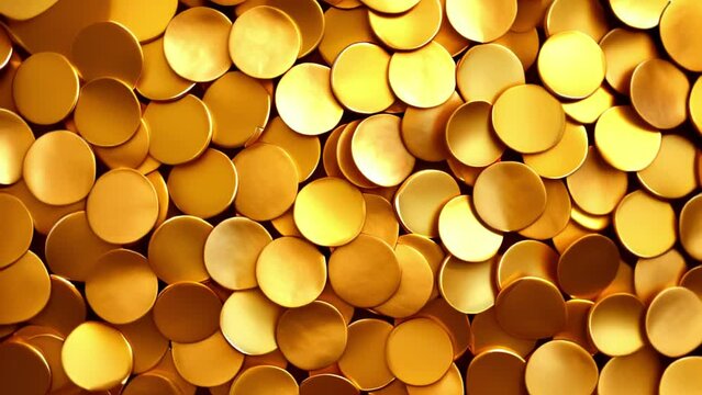 Luxury gold background with golden shining glowing glitter particles, seamless loop with circle of bubbles or coins.