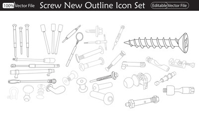 Screw Logo Template For Construction Ironmonger Symbol Design. Nails screw-bolt isolated isometric vector illustration set. Engineering  outline vector illustration 