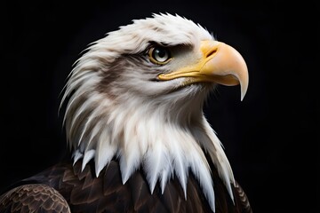 Fototapeta premium Bald eagle head on dark background