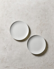 White empty plate, decorative textured background style with napkin. Up view.