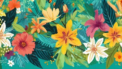 horizontal seamless border with flowers and leaves colorful summer floral backdrop vector generative ai