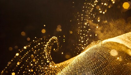 computer generated image of gold swirls and shimmering dots on a dark background