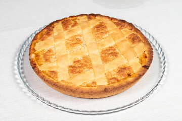 Neapolitan pastiera, a typical dessert from Naples made with eggs, flour, sugar, vanilla and wheat
