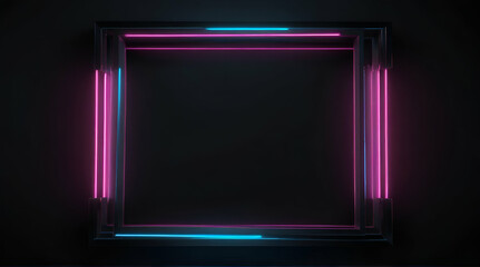 Square rectangle picture frame with two tone neon color motion graphic on isolated black background. Blue and pink light moving for overlay element, Generative.AI