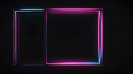 Square rectangle picture frame with two tone neon color motion graphic on isolated black background. Blue and pink light moving for overlay element, Generative.AI