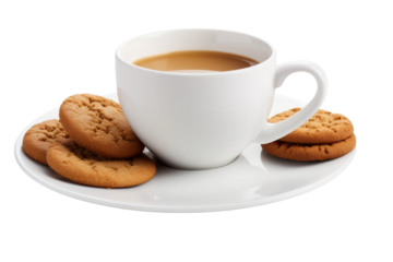 A Symphony of Comfort: Coffee and Cookies Delight. On a White or Clear Surface PNG Transparent Background.