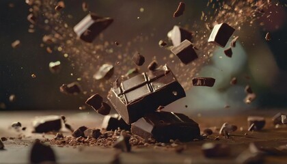 flying pieces of crushed chocolate pieces