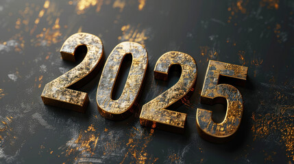 Golden numbers for 2025 on a black structured background