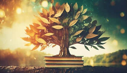 international literacy day concept with tree with books like leaves