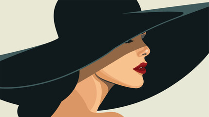 Illustration of beautiful woman in a large black hat