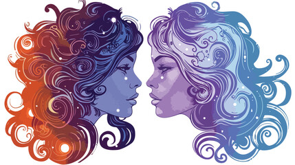 Illustration of Gemini astrological sign as a beautiful