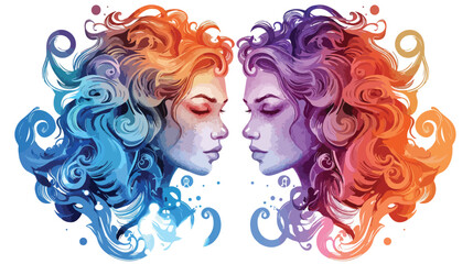 Illustration of Gemini astrological sign as a beautiful