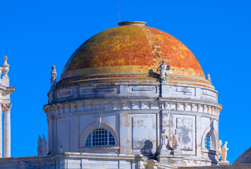Fototapeta premium Dome with sculptures of cathedral in Cadiz Spain. Catedral de la Santa Cruz de Cadiz