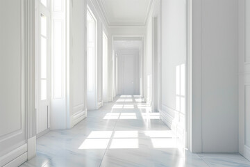 Endless empty white corridor in modern office