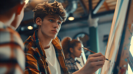 Young student studying at the art academy