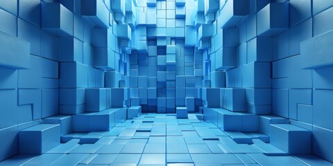 A blue room with blue blocks and a blue floor