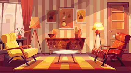 Interior of living room furnished in retro style. Old