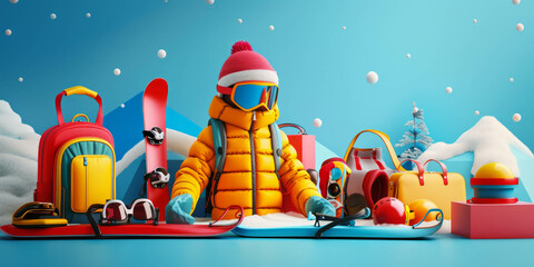 Discover an array of ski gear and equipment, essential for winter adventures on the slopes. AI generative.