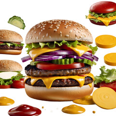 Fresh tasty burger isolated on transparent background PNG