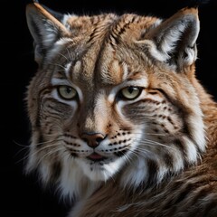 Fototapeta premium Portrait of a lynx on dark background