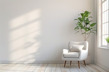 Minimalist Interior Design with Armchair and Indoor Plant by Sunny Window
