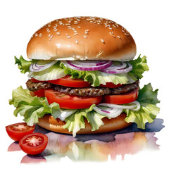 Fresh tasty burger isolated on transparent background PNG