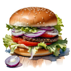 Fresh tasty burger isolated on transparent background PNG