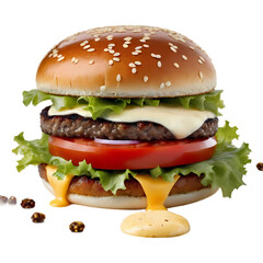 Fresh tasty burger isolated on transparent background PNG