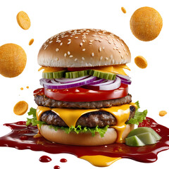 Fresh tasty burger isolated on transparent background PNG