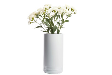 Ethereal Elegance: A White Vase Overflowing With Delicate White Flowers. On a White or Clear Surface PNG Transparent Background.