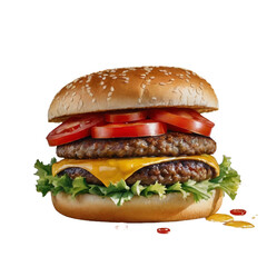 Fresh tasty burger isolated on transparent background PNG